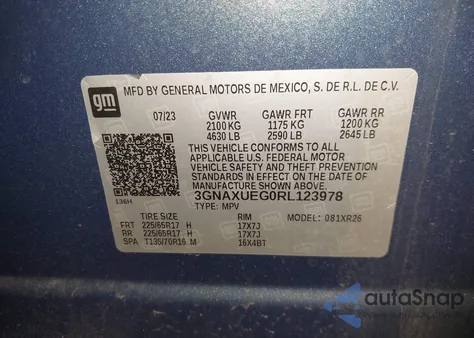 2024 Chevrolet Equinox Awd Lt z USA, uszkodzony, nr VIN 3GNAXUEG0RL123978